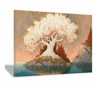 HOQIU Print Canvas Poster Decor Glowing White Tree Reflection canvas prints, nature wall art, for Bathroom Home Office Decor(Multicolor)-70x100cm Framed