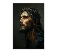 HOQIU Serene Thought-provoking Jesus artwork Jesus wearing crown of thorns Devotional Inspirational Canvas Art Wall Decor black,brown V-40x60cm Unframed