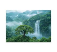 HOQIU Stunning Canvas Print Mesmerizing Landscape Canvas Wall Art waterfall in jungle Living room, bedroom, dining room, home office wall decoration green,white AF-120x170cm Unframed