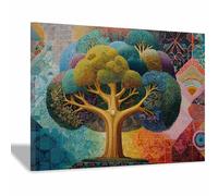 HOQIU Tree Of Life Wall Art Colorful Mandala Tree Print canvas prints, nature wall art, for Bathroom Home Office Decor(Multicolor)-30x40cm Framed