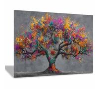 HOQIU Tree Of Life Wall Art Colorful Splatter Tree Print canvas prints, nature wall art, for Bathroom Home Office Decor(Multicolor)-70x100cm Framed