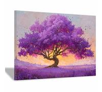 HOQIU Tree Of Life Wall Art Purple Blooming Sunset Tree canvas prints, nature wall art, for Bathroom Home Office Decor(Multicolor)-30x40cm Framed