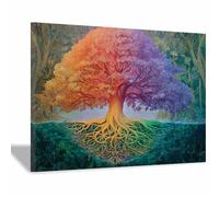 HOQIU Tree Of Life Wall Art Rainbow Root Fantasy Tree canvas prints, nature wall art, for Bathroom Home Office Decor(Multicolor)-60x80cm Framed