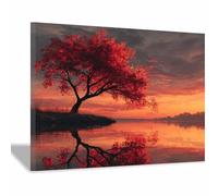 HOQIU tree wall art The mangrove lake reflects the sunset artwork, home canvas prints, for Bathroom Living Room Bedroom(Multicolor)-40x60cm Framed