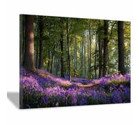 HOQIU Wall art for home decor Bluebell Forestse Path canvas artwork for wall, art prints, For living room, bedroom, bathroom, dining room, painting and decor.(Multicolor)-80x120cm Framed