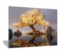 HOQIU wall pictures Golden tree scenery vision tree poster, landscape wall art, for Living Room Bedroom Bathroom.(Multicolor)-70x100cm Framed