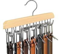 Hoquare Belt Hanger for Closet, Sturdy Wood Belt Rack Closet Accessories with 14 Hooks, Space Saving Rack Belt Display Holder, Belt Organizer Hanging Storage for Tie Belt Scarf