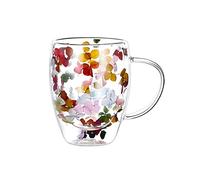 Hoquare Dry Flowers Double Walled Coffee Mugs Insulated Thermal Coffe Glasses Large Tea Cups Clear Glass Cups for Latte Cappuccino Macchiato Hot or Cold Drinks (350ML-dark Color)