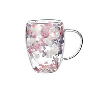 Hoquare Dry Flowers Double Walled Coffee Mugs Insulated Thermal Coffe Glasses Large Tea Cups Clear Glass Cups for Latte Cappuccino Macchiato Hot or Cold Drinks (350ML-light Color)