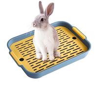 Hoquare Large Rabbit Litter Tray, Rectangular Bunny Litter Box with Grid, 2 Tier Flat Rabbit Cage Toilet Tray, Small Pet Litter Box Toilet Potty for Bunny, Guinea Pig, Cat(Blue)