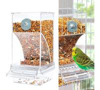 Hoquare No Mess Bird Feeder, Acrylic Automatic Parrot Feeder Cage, Transparent Seed Food Dispenser Cage Accessories for Small Birds Parakeets Cockatiels