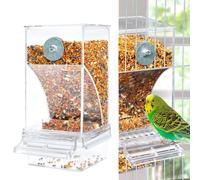 Hoquare No Mess Bird Feeder, Acrylic Automatic Parrot Feeder, Transparent Seed Food Dispenser Cage Accessories for Small Medium Parakeets Cockatiels