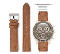 HORACE Grained Leather Quick Release Universal Watch Strap Compatible with Omega x Swatch MoonSwatch 20mm (Cognac - Cognac)