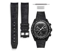 HORACE Omega x Swatch MoonSwatch compatible rubber watch strap 20mm (Black Croco/Black Stitching - Black)
