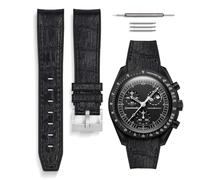 HORACE Omega x Swatch MoonSwatch compatible rubber watch strap 20mm (Black Croco/Black Stitching - Silver)