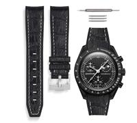 HORACE Omega x Swatch MoonSwatch compatible rubber watch strap 20mm (Black Croco/White Stitching - Silver)