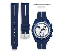 HORACE Omega x Swatch MoonSwatch compatible rubber watch strap 20mm (Blue/White Line - Silver)