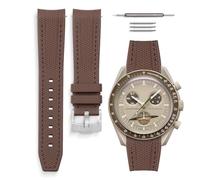 HORACE Omega x Swatch MoonSwatch compatible rubber watch strap 20mm (Brown - Brown Stitching - Silver)