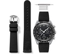 HORACE Universal 20mm Liquid Silicone Quick Release Watch Strap Compatible with Omega x Swatch MoonSwatch (Black - Silver)