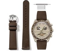 HORACE Universal 20mm Liquid Silicone Quick Release Watch Strap Compatible with Omega x Swatch MoonSwatch (Brown - Silver)