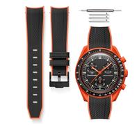 HORACE Universal bi-color rubber quick-release watch strap compatible with Omega x Swatch MoonSwatch 20mm (Black - Orange - Black)