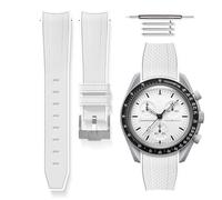 HORACE Universal bi-color rubber quick-release watch strap compatible with Omega x Swatch MoonSwatch 20mm (White - White - Silver)
