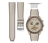 HORACE Universal bi-color rubber quick-release watch strap compatible with Omega x Swatch MoonSwatch 20mm (Beige - Brown - Silver)