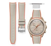 HORACE Universal bi-color rubber quick-release watch strap compatible with Omega x Swatch MoonSwatch 20mm (Beige - Orange - Silver)