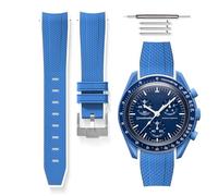 HORACE Universal bi-color rubber quick-release watch strap compatible with Omega x Swatch MoonSwatch 20mm (Neptune Blue - White - Silver)