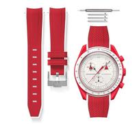 HORACE Universal bi-color rubber quick-release watch strap compatible with Omega x Swatch MoonSwatch 20mm (Red - White - Silver)