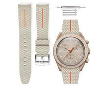 HORACE Universal rubber quick-release strap compatible with Omega x Swatch MoonSwatch 20 mm (Beige - Orange line - Silver)
