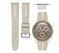 HORACE Universal rubber quick release strap compatible with Omega x Swatch MoonSwatch 20 mm (Beige - White line - Silver)