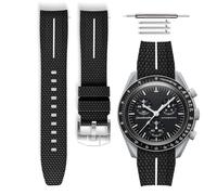 HORACE Universal rubber quick release strap compatible with Omega x Swatch MoonSwatch 20 mm (Black - White Line - Silver)