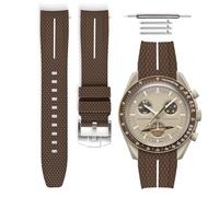 HORACE Universal rubber quick-release strap compatible with Omega x Swatch MoonSwatch 20 mm (Brown - White line - Silver)