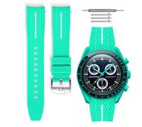 HORACE Universal rubber quick release strap compatible with Omega x Swatch MoonSwatch 20 mm (POLAR LIGHTS Cyan - White Line - Silver)
