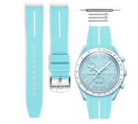 HORACE Universal rubber quick-release strap compatible with Omega x Swatch MoonSwatch 20 mm (Sky Blue - White Line - Silver)