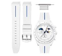 HORACE Universal rubber quick release strap compatible with Omega x Swatch MoonSwatch 20 mm (White - Blue line - Silver)