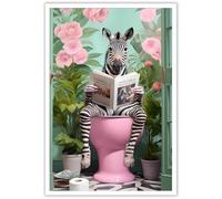 horakey Funny Zebra Bathroom Posters Modern Vibrant Animal Prints Wall Art Cute Unique Pink Toilet Flowers Prints For Living Room Bedroom Toilet Wall Decor 12x16in Unframed