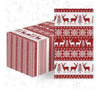 Horaldaily 100 Christmas Disposable Paper Decorative Guest Napkins, Fair Isle Style Hand Towel for Party Lunch Dinner Kitchen Bathroom