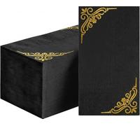 Horaldaily 100 Disposable Paper Decorative Guest Napkins, Black Gold Foil Edged Elegant Pattern Hand Towel for Birthday Party Anniversary Lunch Dinner Kitchen Bathroom