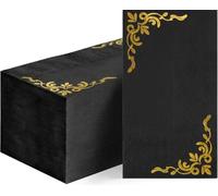 Horaldaily 100 Disposable Paper Decorative Guest Napkins, Black Gold Foil Edged Vintage Pattern Hand Towel for Birthday Party Anniversary Lunch Dinner Kitchen Bathroom
