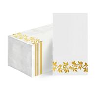 Horaldaily 100 Disposable Paper Decorative Guest Napkins, Gold Foil Leaf Pattern Hand Towel for Birthday Party Anniversary Lunch Dinner Kitchen Bathroom