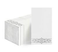 Horaldaily 100 Disposable Paper Decorative Guest Napkins, Silver Foil Vintage Pattern Hand Towel for Birthday Party Anniversary Lunch Dinner Kitchen Bathroom