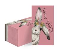 Horaldaily 100 Easter Disposable Paper Decorative Guest Napkins, Pink Bunny Flower Happy Easter Hand Towel for Party Lunch Dinner Kitchen Bathroom