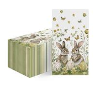 Horaldaily 100 Easter Disposable Paper Decorative Guest Napkins, Spring Bunny Butterfly Hand Towel for Party Lunch Dinner Kitchen Bathroom