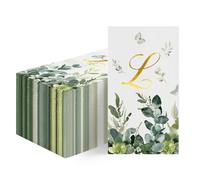 Horaldaily 100 Spring Disposable Paper Decorative Guest Napkins, Watercolor Eucalyptus Monogram Gold Foil Letter L for Party Bathroom Wedding Birthday Baby Shower