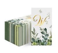Horaldaily 100 Spring Disposable Paper Decorative Patterned Guest Napkins, Watercolor Eucalyptus Monogram Gold Foil Letter W for Party Lunch Dinner Kitchen Bathroom