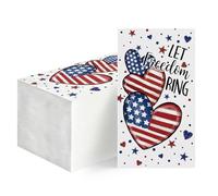 Horaldaily 100PCS 4th of July Disposable Paper Decorative Guest Napkins, Patriotic American Love Hearts Hand Towel for Party Lunch Dinner Kitchen Bathroom