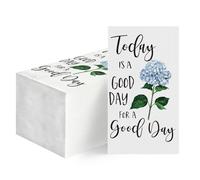 Horaldaily 200 Disposable Paper Decorative Guest Napkins, Blue Hydrangea Good Day Celebration Hand Towel for Party Lunch Dinner Kitchen Bathroom