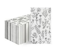 Horaldaily 50 Disposable Paper Decorative Guest Napkins, Black White Hand-painted Wildflowers Herbs Hand Towel for Party Lunch Dinner Kitchen Bathroom